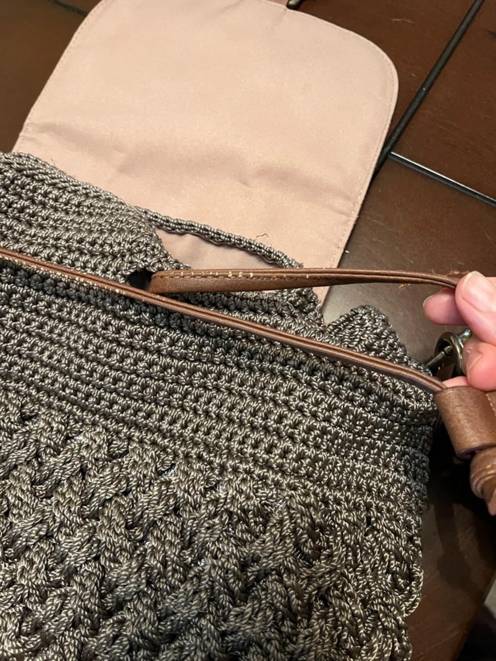 The Sak Brown and Gray Crochet Woven backpack purse with Tassel Strap - Picture 14 of 15